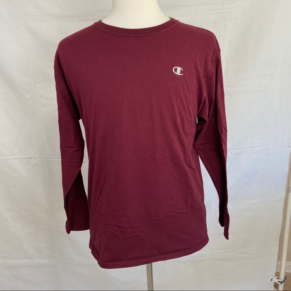 Champion Maroon Long Sleeve Tee Shirt Size Large